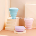 Portable foldable silicone collapsible drinking cup na may takip